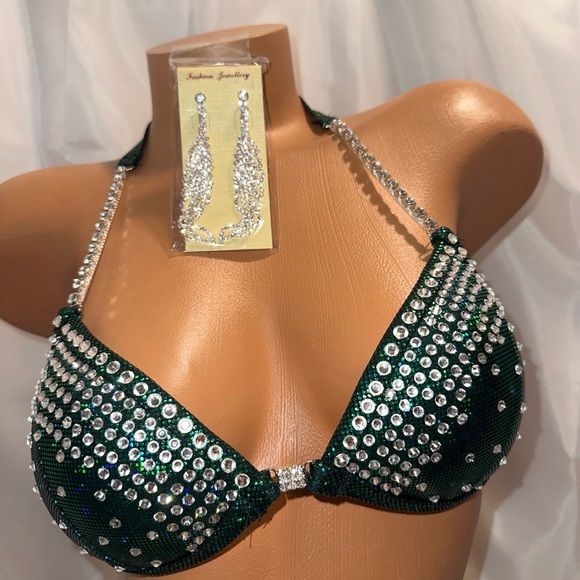Npc competition wellness bikini suit emerald green 34B cup small bottom handmade - Picture 2 of 4